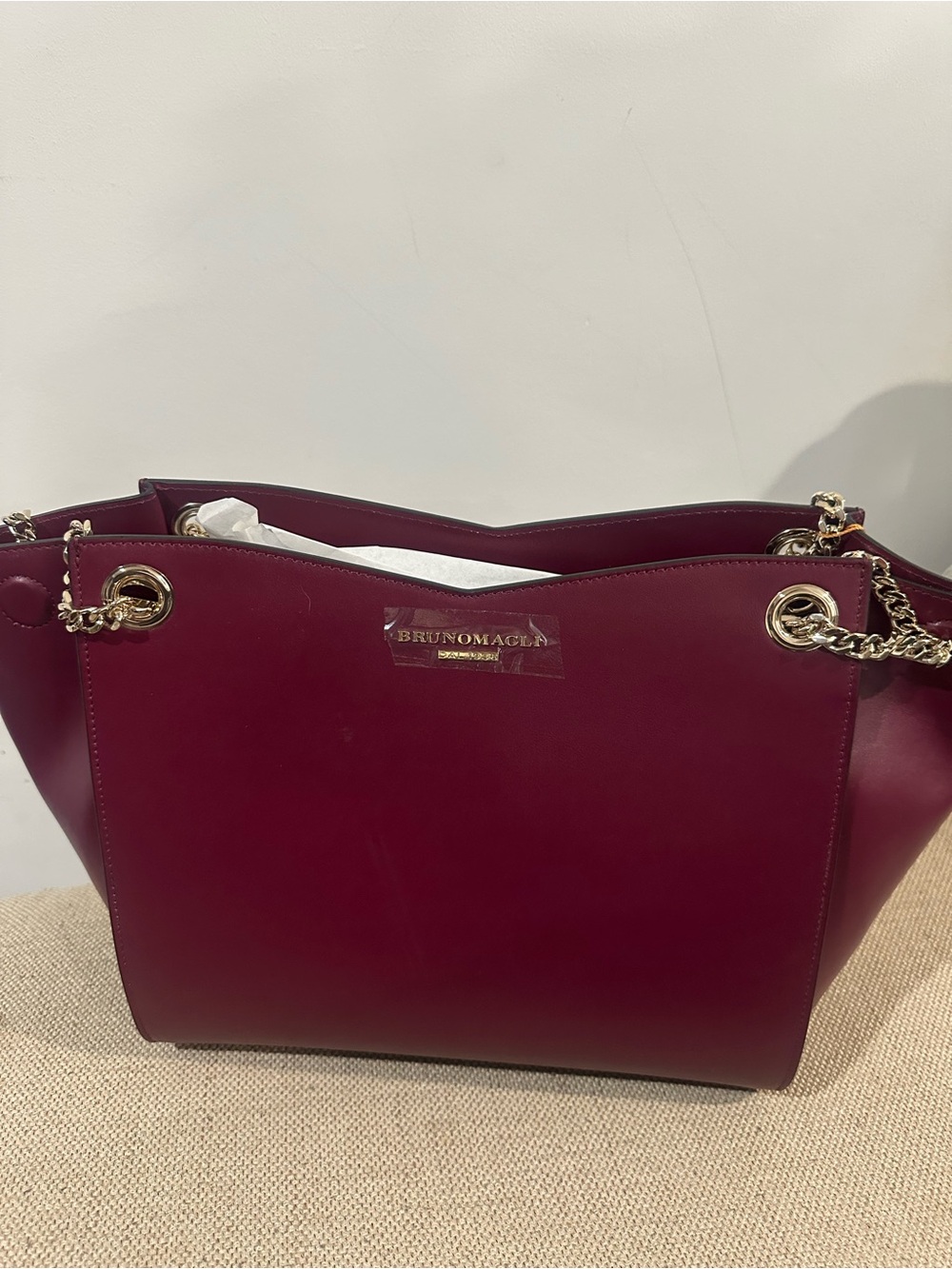 BRUNO MAGLI Leather Chain Expandable Tote Bag - Picture 8 of 16